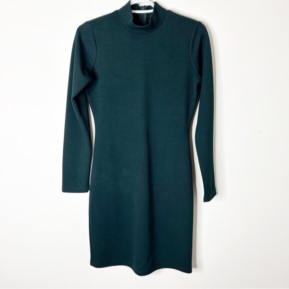 DRY LAKE Women's Mini Dress Long sleeve knit Bodycon mockneck forest Green Small - Picture 5 of 16